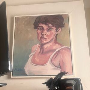 Contemporary Portrait Painting with White and Pink Tones